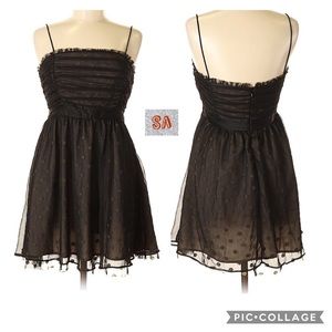 Miley Cyrus Max Azria Gold Dot Black Ruched Dress